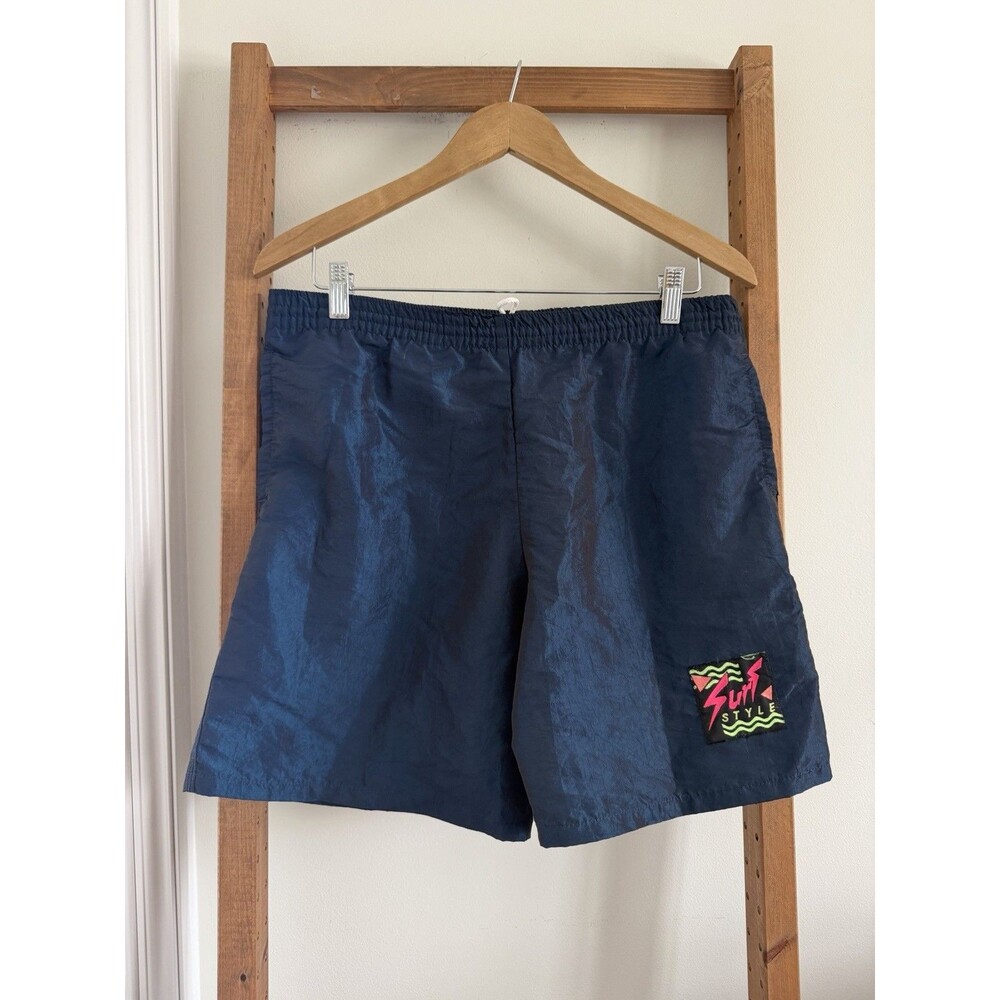 Surf Style Shorts Vintage Shimmer Iridescent Teal Retro 90s Mens Medium